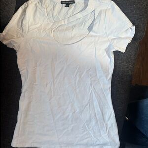 Boston Proper White Fitted Short Sleeve T-Shirt with Peter Pan Collar